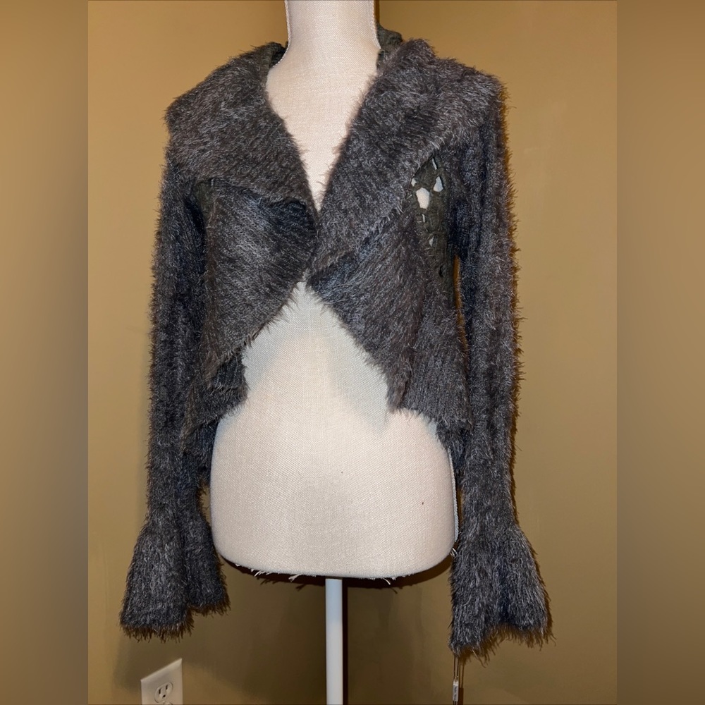 URBAN MANGO CROCHET & EYELASH Cardigan Sweater GRAY Size Xl New